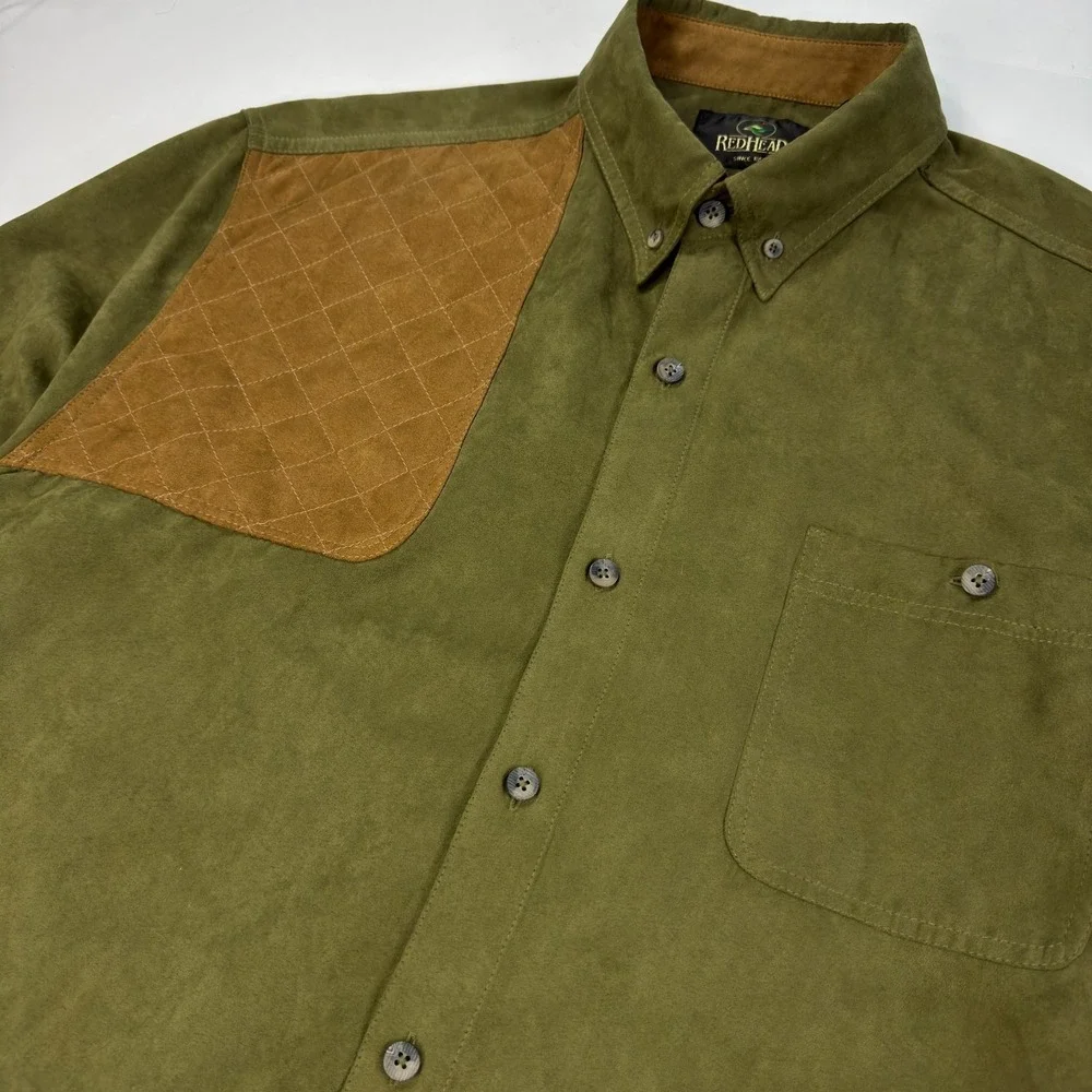 RedHead Hunting Shooting‎ Shirt Mens Size L Quilted Shoulder Patch Elbows Green